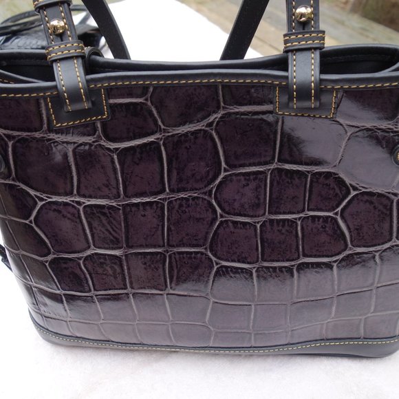 Dooney & Burke Designer Purse Handbag Purple Eggplant Croc Print NWT Tassels - Picture 2 of 13